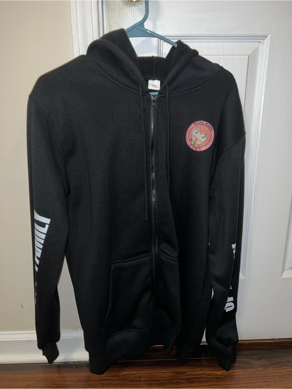 Spy Family Anya Black Zip-Up Hoodie with Pink Graphic Patch